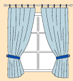 Curtains pulled back from a window